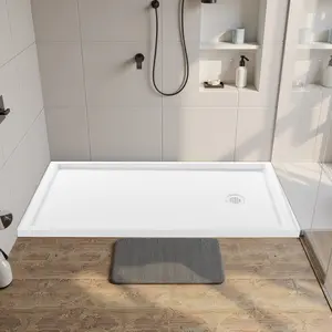 Shower Pan 60 x 30 Inch Rectangular Shower Base Made of Acrylic and PVC, White Slip-Resistant Shower Pan with Drain and Cover, Right Drain Location, Low Profile Single Threshold, Easy Install for Bathroom Remodel