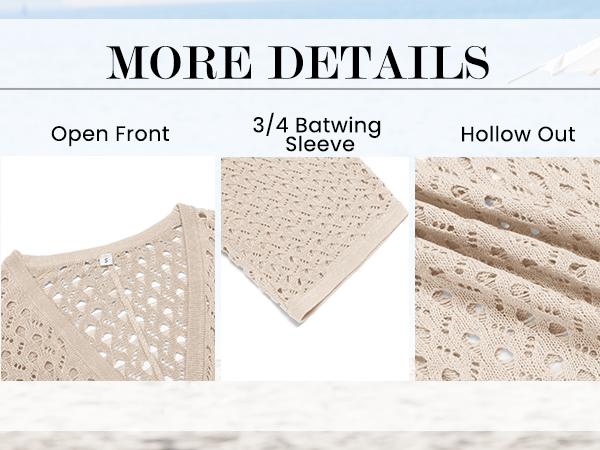 ZEAGOO  Womens Summer Crochet Cardigan Sweaters Lightweight Open Front 3/4 Sleeve Batwing Kimono Boho Knit Cover Ups 2025