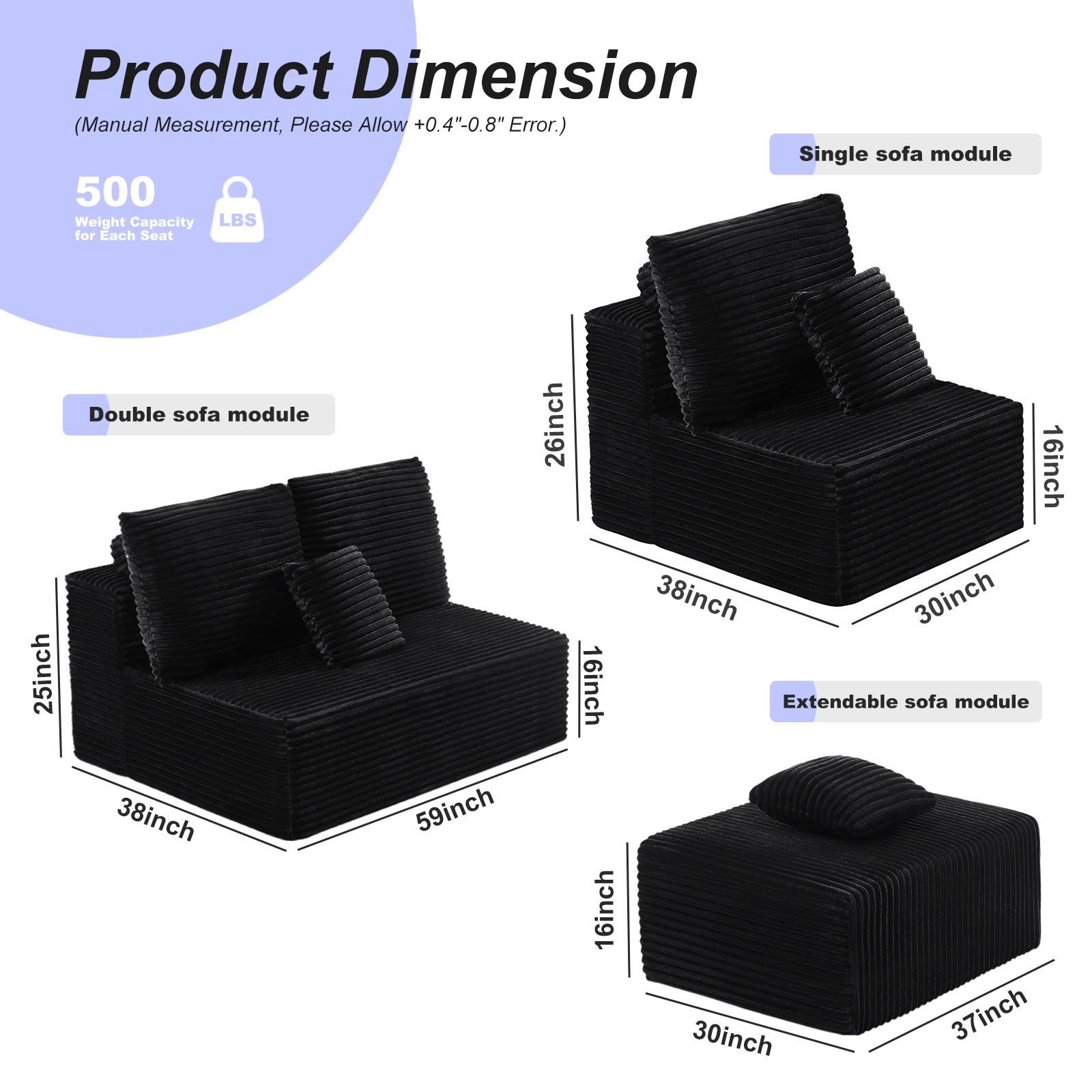 【DlY Combination】HSECOYAY Modular Sectional SofaMix and Match Pieces for Living Room, Comfy CloudCouches with Movable Ottoman, L/U-Shaped FlexibleConfiguration, Plush Corduroy - 400 lbs SeatCapacity