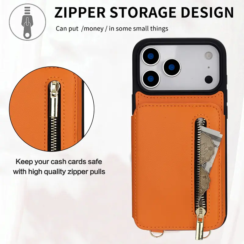 Blocking Zipper Wallet Crossbody Case for iPhone 18 Pro Max 17 16 15 14 13 Pro Max with Card Slots Wrist Strap Kickstand and Shockproof Protection