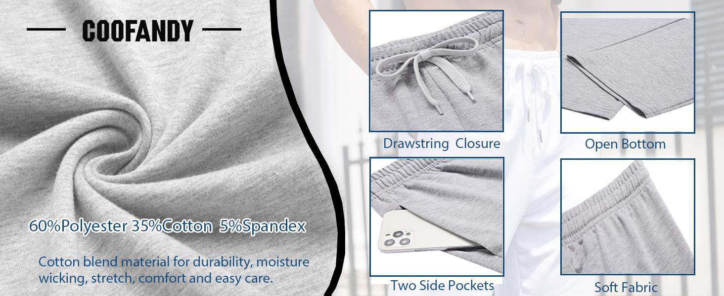 COOFANDY Men's Cotton Sweatpants Open Bottom Lounge Pants Lightweight Casual Jogger Pants with Pockets - For Sports/Casual/Gym/Outdoor Menswear Stylish Basic Day Elastic Loose Track Pants