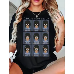 Tina Belcher Shirt: Bob's Burgers Unisex Tee, Choose Your Mood Novelty Graphic T Shirt funny tshirt Undershirts Tees Casual Streetwear Classic Plain Men's Women Cotton Moisture Wicking Short Sleeve Crew Neck