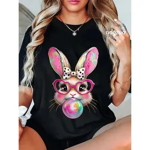 Unisex Happy Easter Bunny Coquette Bow Brushstroke Easter Girl T-Shirt Casual Top