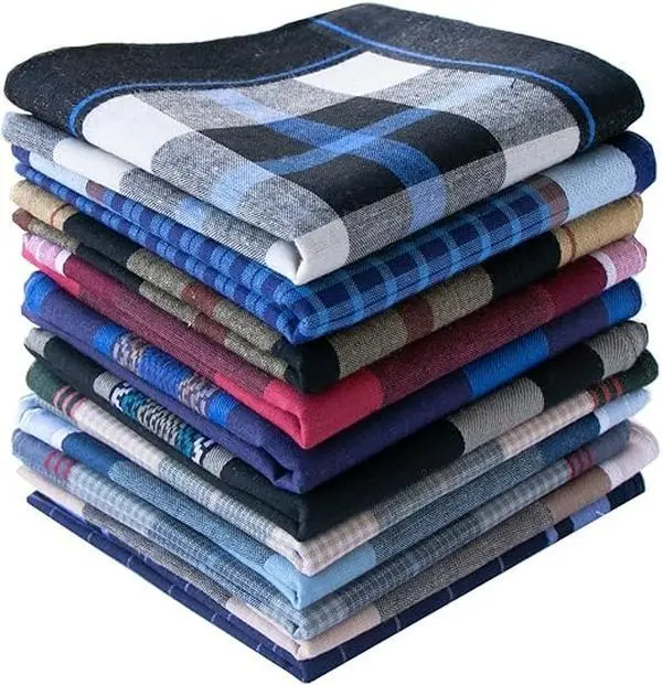 Men's 100% Cotton Classic Plaid Checks Pocket Square Handkerchiefs - 16 x 17 Inches, Soft Touch, Breathable, All-Season Business Fashion Accessories, Assorted Gingham Fabric for Fathers, Ceremony Gifts, Birthday, Casual, Everyday, Elegant