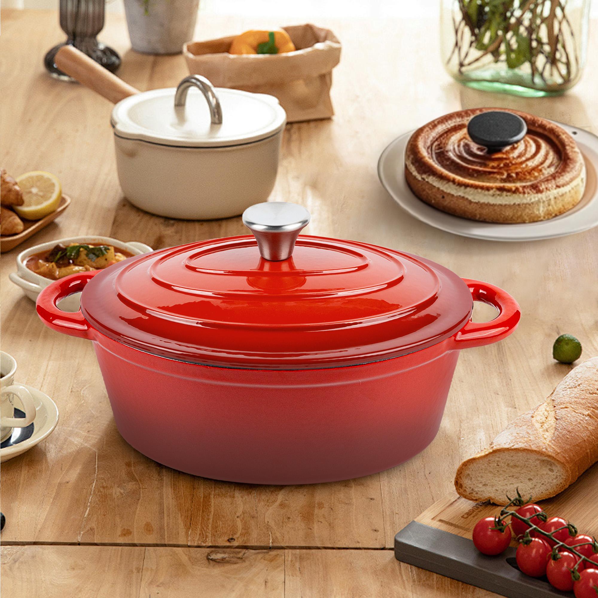 4.5 QT Enameled Oval Dutch Oven Pot with Lid and Dual Handles, Cast Iron Dutch Oven for Cooking, Bread Baking, Non-stick Enamel Coated Cookware