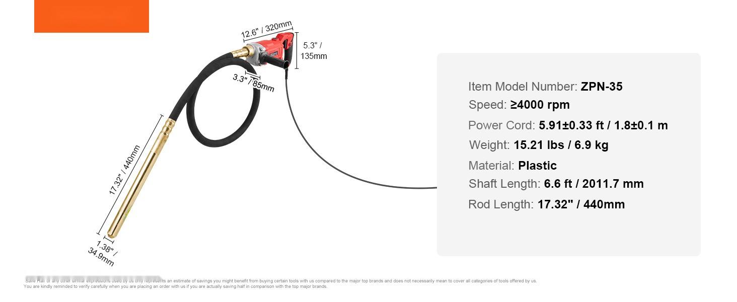 Handheld Concrete Vibrator 800W Electric Vibrator 13000 VPM With 6.6 Ft 2 M Shaft, Portable Pencil Type Cement Vibrator For Air Bubble Elimination, Concrete Mixing, Mortar Work, And Small Construction Projects Handheld Concrete Vibrator 800W Electric Vibrator 13000 VPM With 6.6 Ft 2 M Shaft, Portable Pencil Type Cement Vibrator For Air Bubble Elimination, Concrete Mixing, Mortar Work, And Small Construction Projects