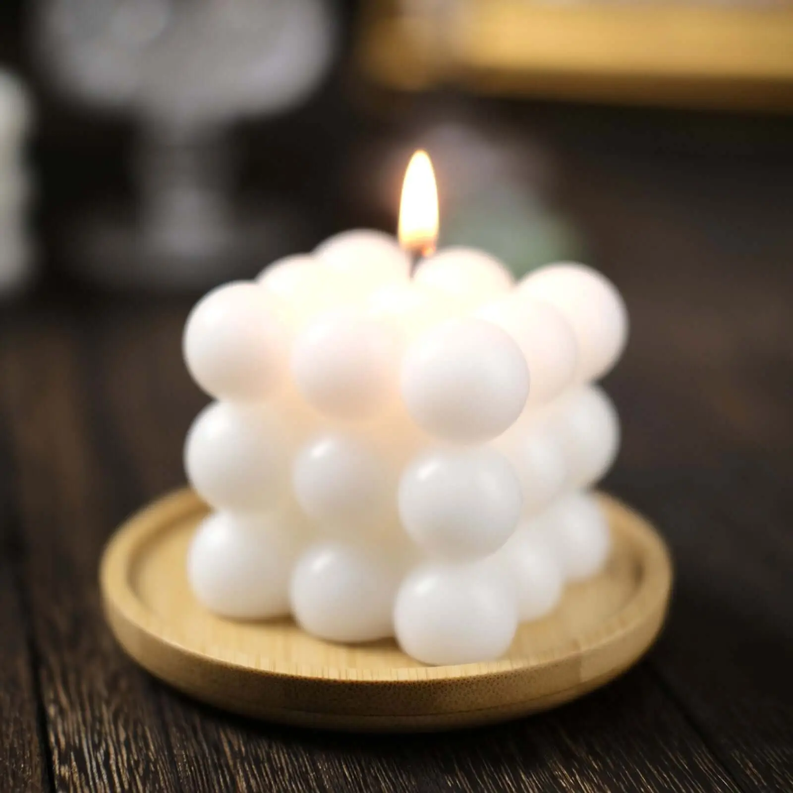 2-Pack Decorative Paraffin Wax Pillar Candles - Bubble Cube Design, White, Unscented, Long Burning, 2-in Decorated Long Candles, Decorated Candles