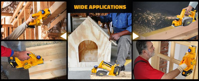 Cordless 3-1/4" Electric Wood Planer with 1x2.0Ah Battery, 15000RPM Power Planer for Woodworking Carpentry DIY Blades and Edge Guide Cordless 3-1/4" Electric Wood Planer with 1x2.0Ah Battery, 15000RPM Power Planer for Woodworking Carpentry DIY Blades and Edge Guide