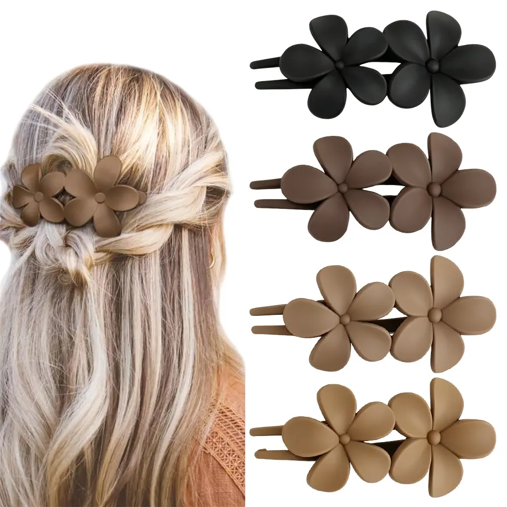 4PCS Hawaiian Plumeria Flower Hair Clips - Large Non-Slip Matte Claw Clips for Women, Strong Hold Beach Hair Accessories