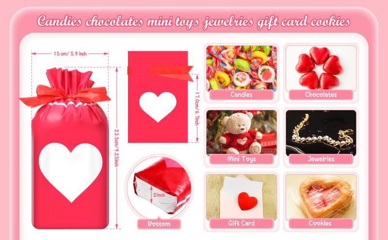 48/50/60 Pcs Mini Valentines Goodie Bags with Drawstring Tags Fixed Medium Size Bags Appreciation Gift for Friends Teacher Students Office Employee Coworker,Galentine's Day Birthday Holiday Wedding School Classroom Party Supplies,Valentine Gift Exchange