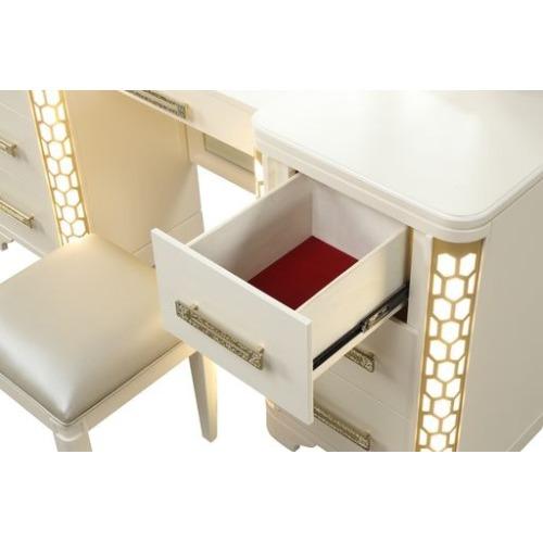 Bellemave JASMINE Queen 4-Pc LED Wood Vanity Set - Beige Indoor Furniture with Vanity, Dresser, Nightstand, Headboard, LED-Light for Bedroom Decor, Dorm Essentials Bellemave JASMINE Queen 4-Pc LED Wood Vanity Set - Beige Indoor Furniture with Vanity, Dresser, Nightstand, Headboard, LED-Light for Bedroom Decor, Dorm Essentials