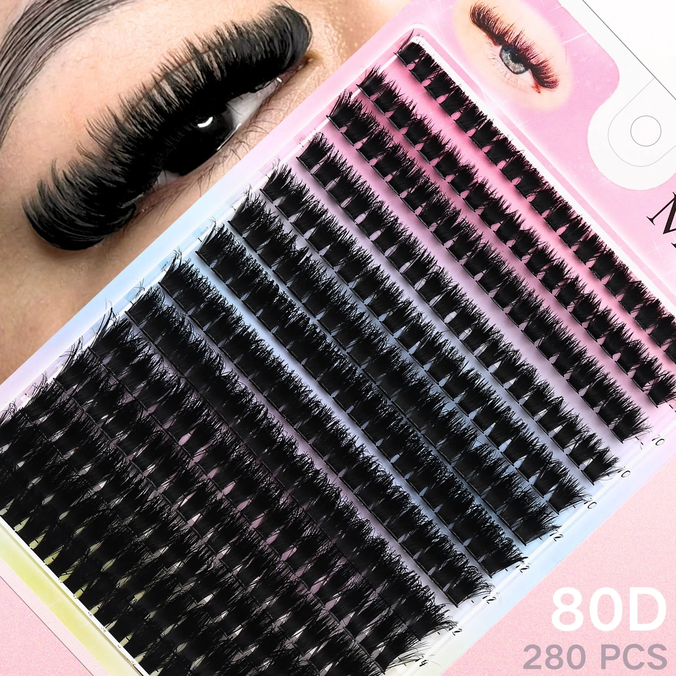 280 Clusters 80D Russian Volume Lashes, Mixed Lengths, Reusable DIY Eyelash Extensions, 8-16mm Length, 0.07mm Thickness, Suitable for Beginners, Anime and Ultra-Dense Styles, Festival Gift
