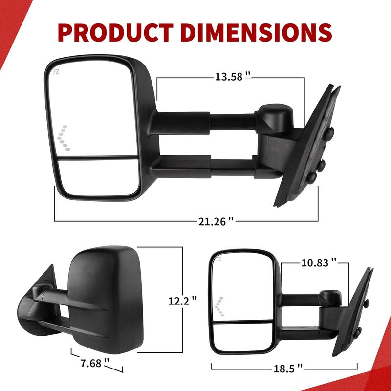 YITAMOTOR Tow Mirrors Car Accessories for 2007-2014 Chevy Silverado GMC Sierra, Power Heated Driver & Passenger Side Replacement Towing Mirror Set Car Accessories Auto Parts