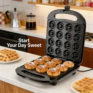 Home Donut Maker with Food-grade Non-stick Coating 3-Minute Quick Prep Auto Temperature Control Perfect for Breakfast Afternoon Tea and Family Baking Mini