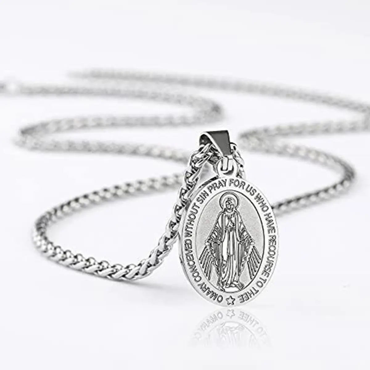  Miraculous Medal of Blessed Virgin Mary Catholic Charm Pendant Necklace with Rolo Chain - Faith-Inspired Jewelry for Protection and Blessings ﻿