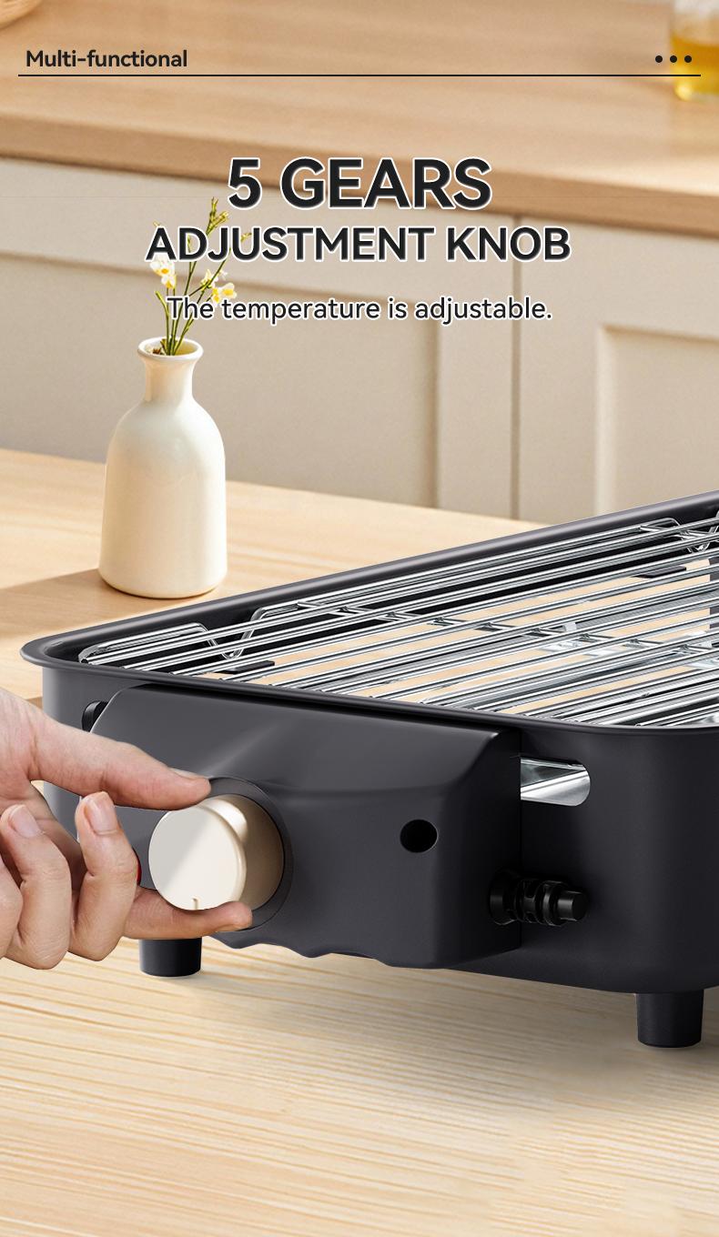 Electric Indoor Grill 1500W -2 in 1 Smokeless Indoor Grill for Kitchen with Non-stick Removable Grill & Griddle Plate,Temperature Control Korean BBQ Grill with 3 Cheese Pans Dishwasher Safe