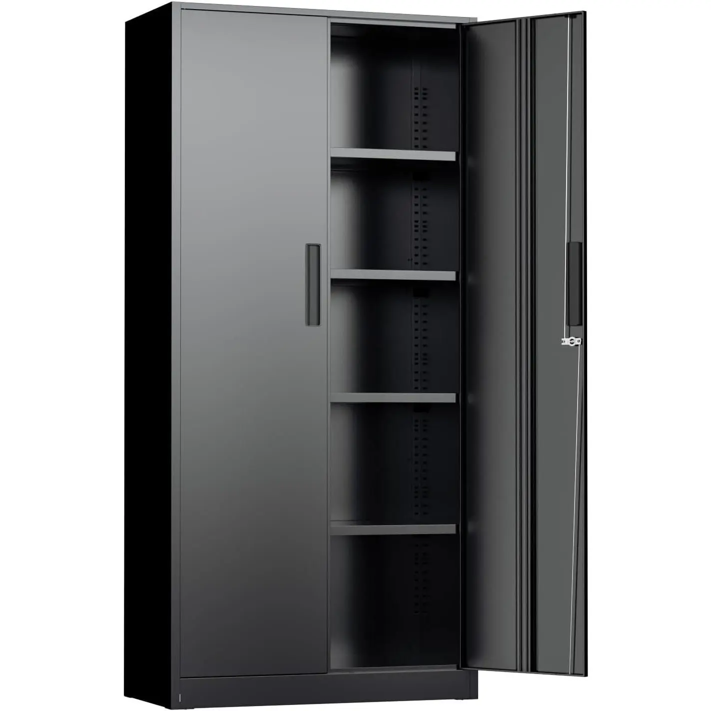 INTERGREAT Storage Cabinet with Doors and Shelves, Metal Garage Storage Cabinets with Lock, Black Lockable Steel Supply Cabinet for Home Office, Warehouse#Summervibes