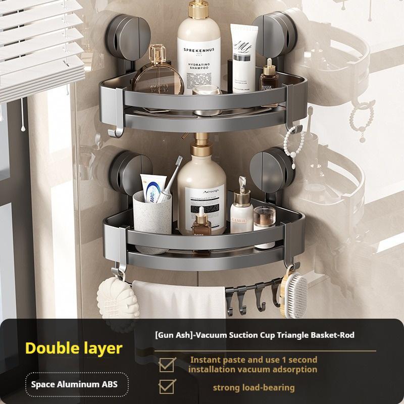 No Drilling Heavy Duty Shower Cage with Hooks, Bathroom Wall Mounted Basket Organizer, Easily Removable Rust-Proof Stainless Steel Shower Cage suction  cup bathroom  accessories Home Goods