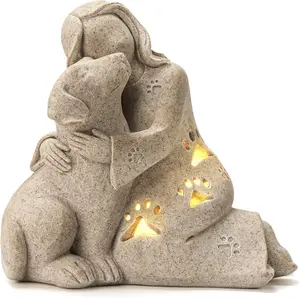 ILoveU Dog Memorial Gift, Granite Sculpture, Hand-Sculpted Resin Pet Loss Sympathy Gift with LED Candle Holder, Home Decor for Pet Owners