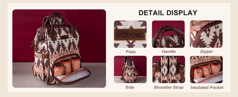 Wrangler Western Callie Diaper Bag Dual Sided Backpack Organized Diaper Stroller Straps Multifunction Baby Travel Bag Versatile for Baby Essentials