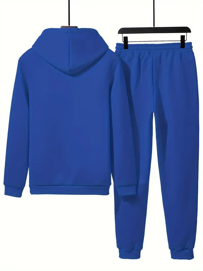 Men's Complete Outfit - Stylish Hooded Sweatshirt & Joggers Set with BLACK Print Gray Casual Streetwear Long Pants Matching Hoodie Perfect for Fall Winter Cozy Clothing Sporty Look Non Stretch Fabric