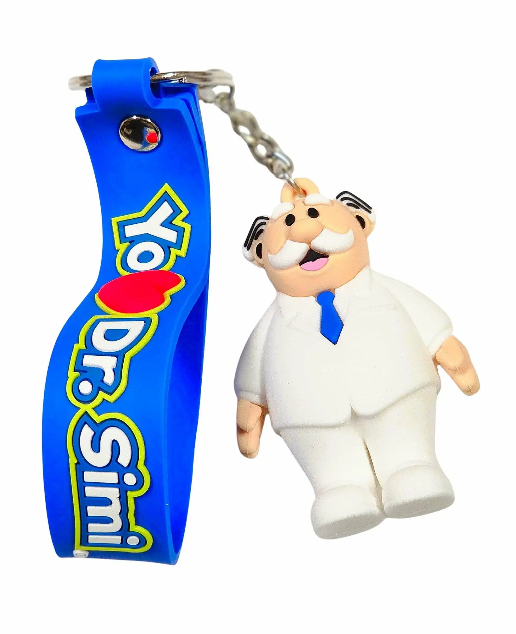 Funny Doctor Simi Character Form Keychain Collectibles - Mexican Icon Art Farmacia Themed, Durable Materials, With Strap, Gift for Dr Simi Fans