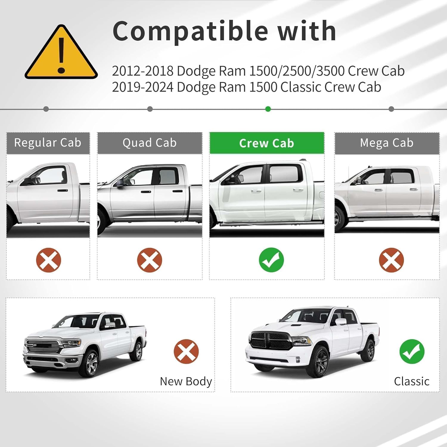 OEDRO Floor Mats Car Accessories for 2019-2024 Ram 1500 Classic Crew Cab/2013-2018 Dodge Ram 1500/2500/3500/2019-2024 Ram 1500 Classic (NOT for New Body) with 1st Bench Seats, Full Set Liners