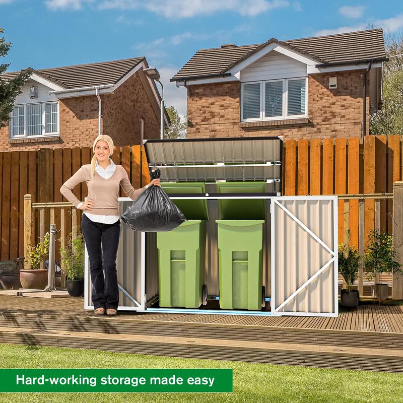 AECOJOY Outdoor Trash Can Storage Box Shed,Waterproof Storage Organizer Cabinet with Independent Lid Hooks & Secure Lockable Double Doors shower caddy Smooth