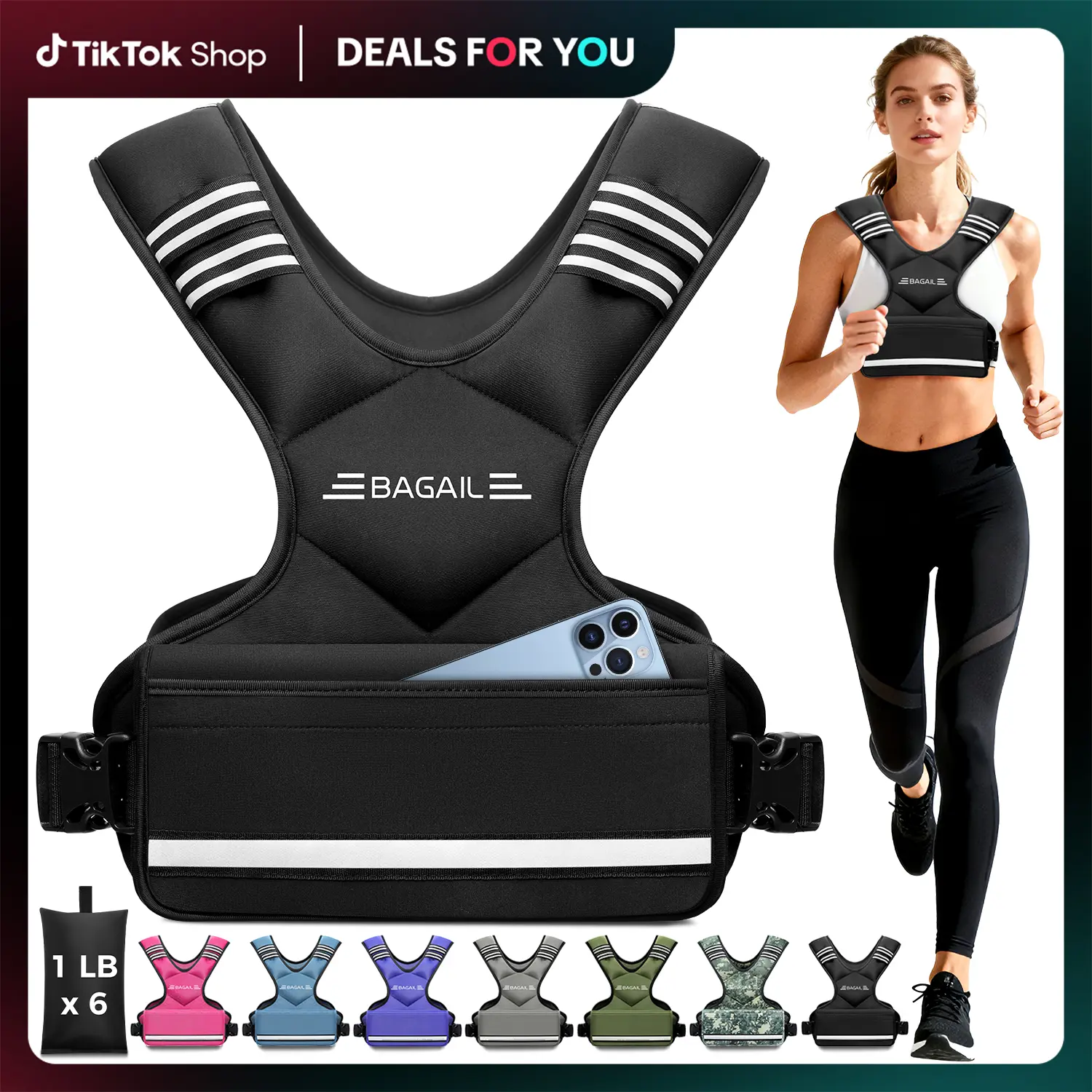【BackToSchool】BAGAIL Adjustable Weighted Vest, 4-10lb/12-18lb/20-32lb Rucking Vest for Women & Men with 6 Weights & Large Pocket, Weight Vest for Home Workouts, Running, Walking and Strength Training Outdoorfun tiktokshopbacktoschool