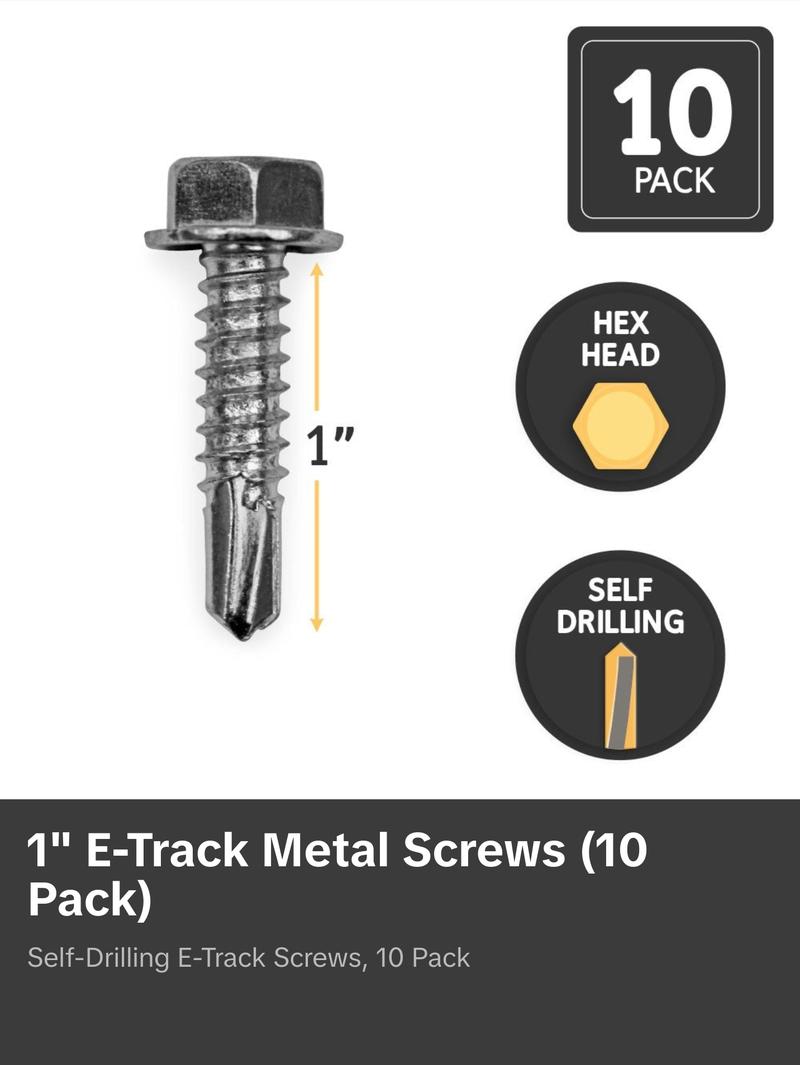 1" E-Track Hex Head Metal Screws With Self-drilling Tips (10 Pack)