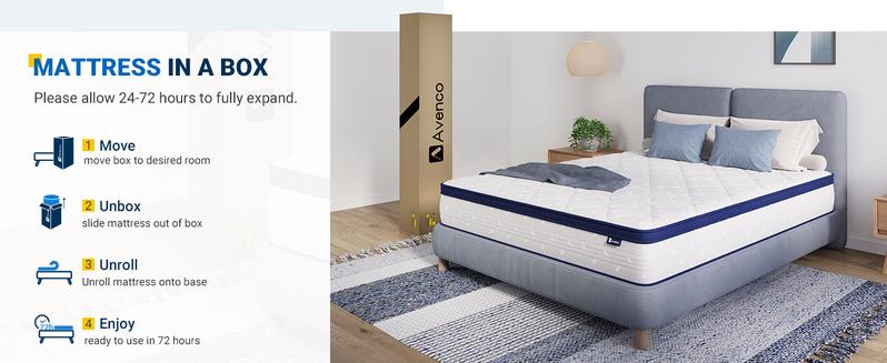 Avenco Mattress, 10\12\14 Inch King Mattresses in a Box, Hybrid Twin/Full/Queen/King Size Mattresses with Comfort Foam and Pocket Coils for Pressure Relief & Motion Isolation