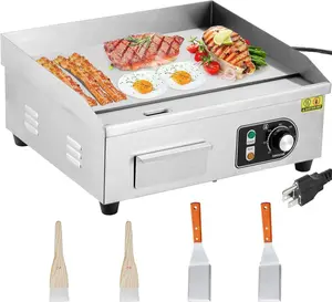 14'' Electric Countertop Griddle, 3000W Commercial Flat Top Grill with Adjustable Temp Control, Stainless Steel Non-Stick Teppanyaki Griddle for Restaurant Kitchen, 110V (No Plug)