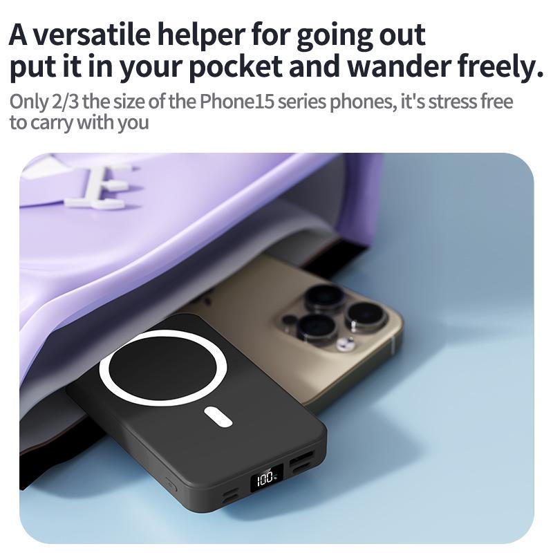 10000mAh Magnetic Portable Charger with Foldable Stand, Compact Silicone Black Fast Wireless Charging Power Bank for Mobile Devices, USB-C & USB-A Cables, LED Display Compatible with iPhone17/16/15/14/13/12/Pro/Pro Max Series, Multifunctional High Power 10000mAh Magnetic Portable Charger with Foldable Stand, Compact Silicone Black Fast Wireless Charging Power Bank for Mobile Devices, USB-C & USB-A Cables, LED Display Compatible with iPhone17/16/15/14/13/12/Pro/Pro Max Series, Multifunctional High Power