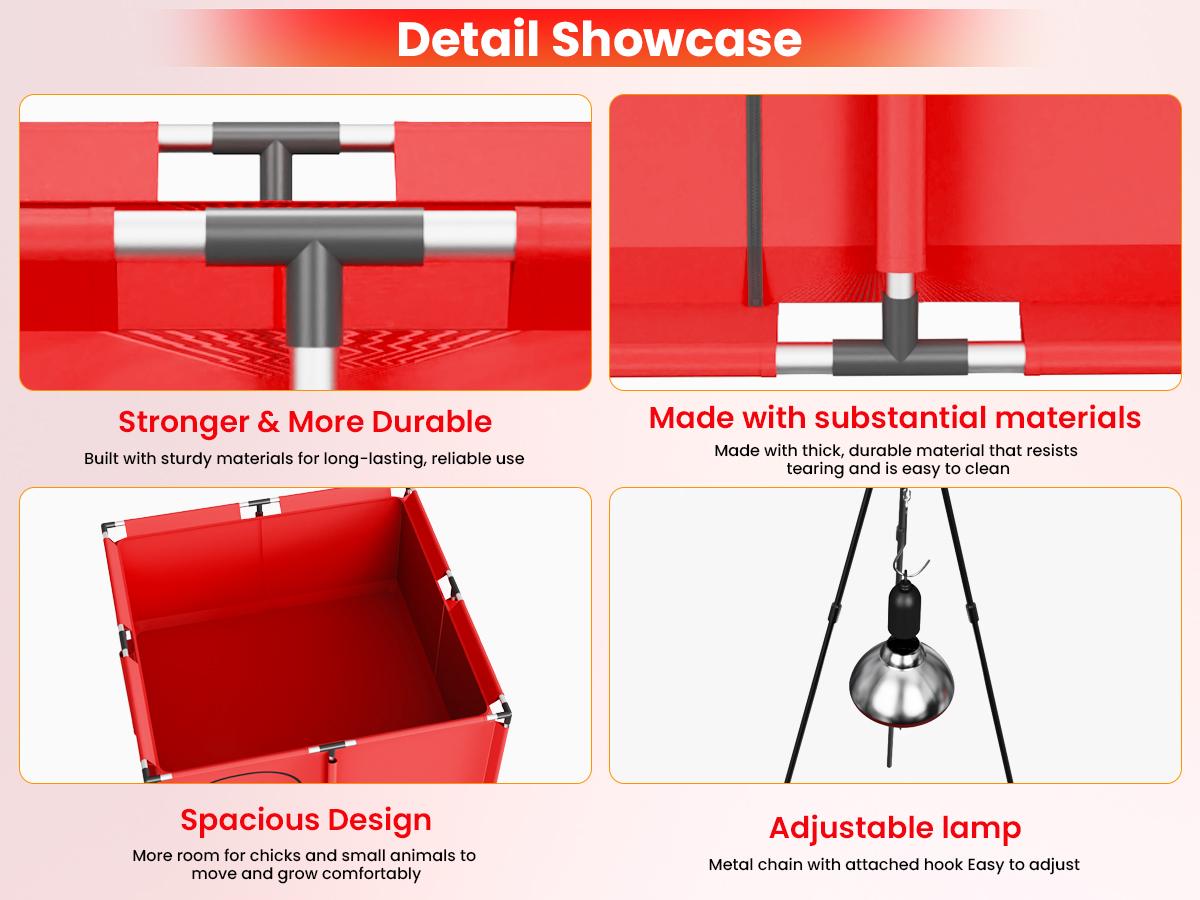 Brooder Box for Chicks, All-in-One Chick Starter Kit, Stainless Steel Frame Baby Chicken Brooder Pen with 250W Heat Lamp, Perch, Chicken Feeder & Waterer Set, Up to 30 Chicks, Square Style