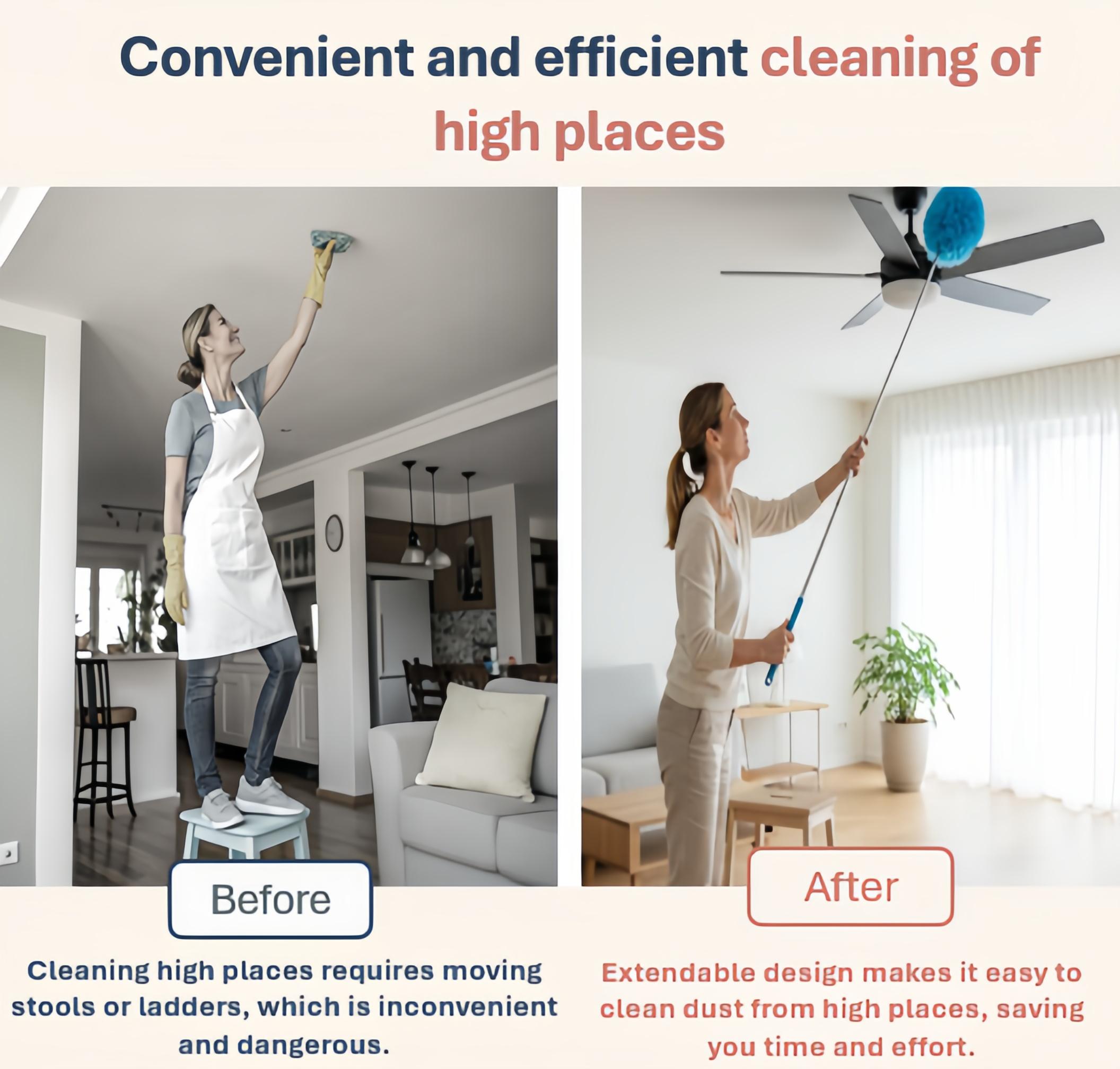 Extendable ceiling fan cleaning duster, washable and reusable cleaning tool microfiber duster, 13 to 31 inch fan blade cleaner, cleaning set with handle brush,for cleaning walls, bookshelves, doors and windows tops Orange Suit Lightweight Tool