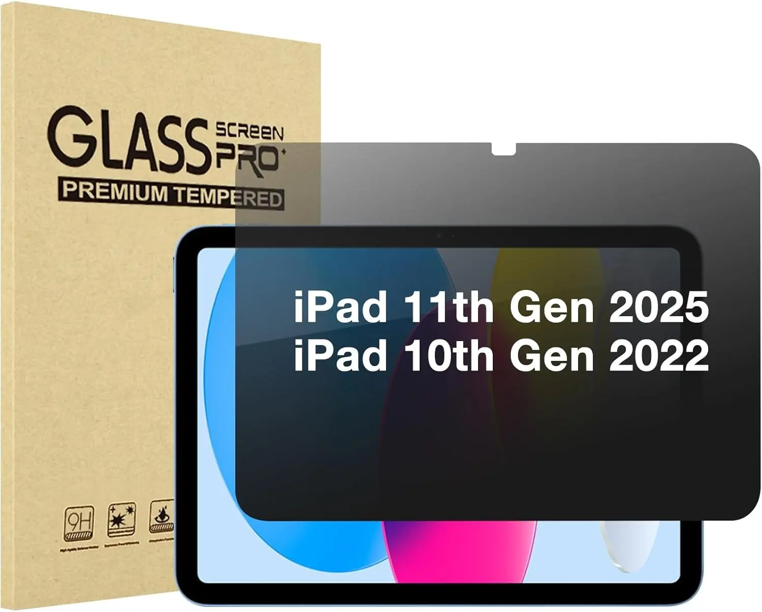 ProCase 4-Way Privacy Screen Protector for iPad (A16) 11th Generation 2025 11 Inch/ 10th 10.9 Inch 2022, 360 Degree Anti-Spy Tempered Glass Film for iPad 11/10 gen 11" 10.9