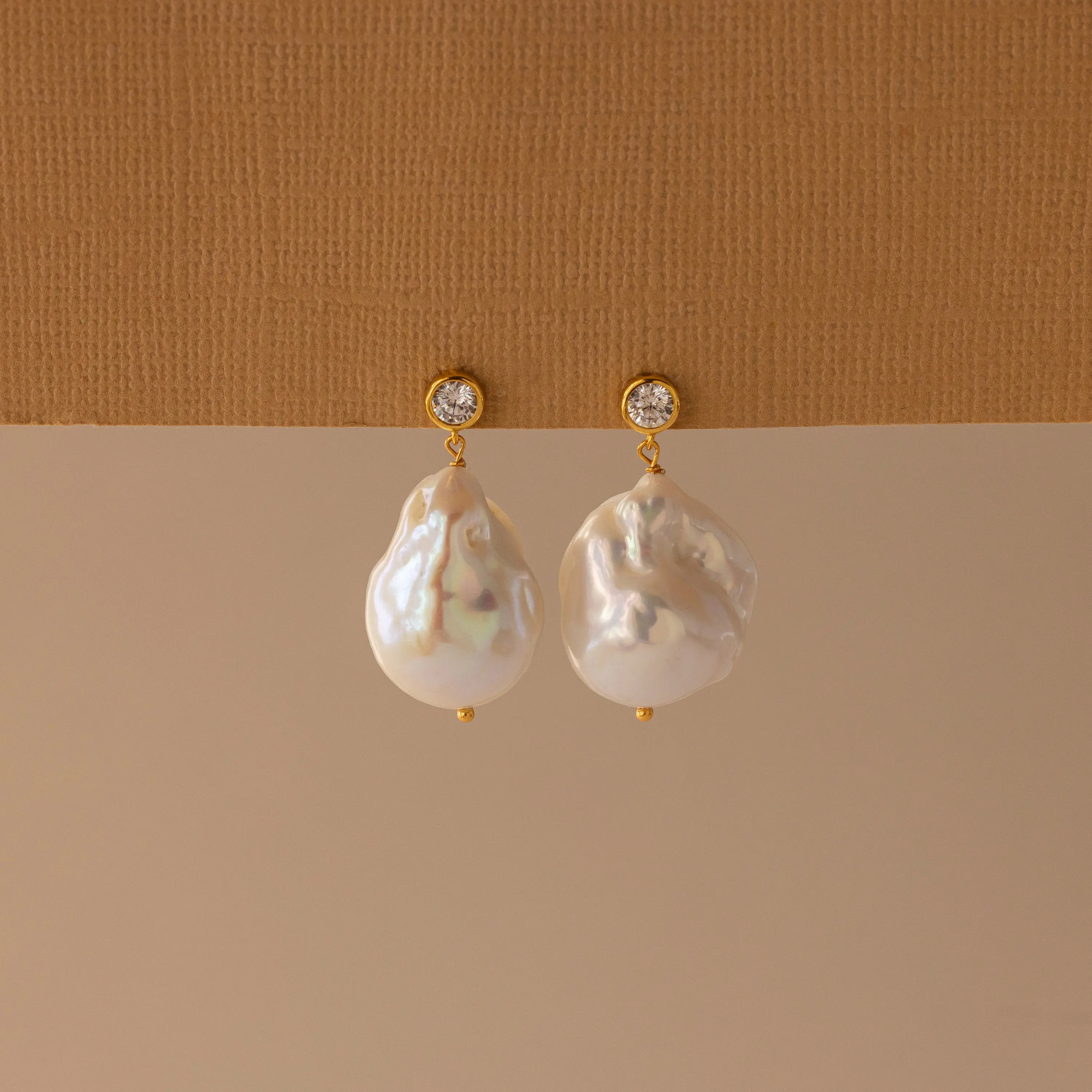Diamond Baroque Pearl Studs by Caitlyn Minimalist - Chunky Pearl Drop Stud Earrings - Statement Wedding Earrings - Unique Gemstone Jewelry - Anniversary Gift for Her