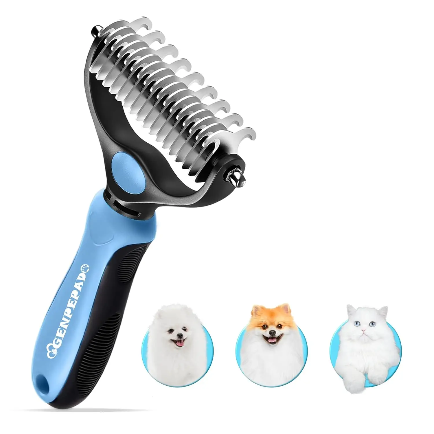 Pet Grooming Undercoat Rake & Deshedding Brush - Double-Sided Stainless Steel Teeth Tool for Dogs, Detangling, Thinning, Removing Knots, Mats & Shed Fur
