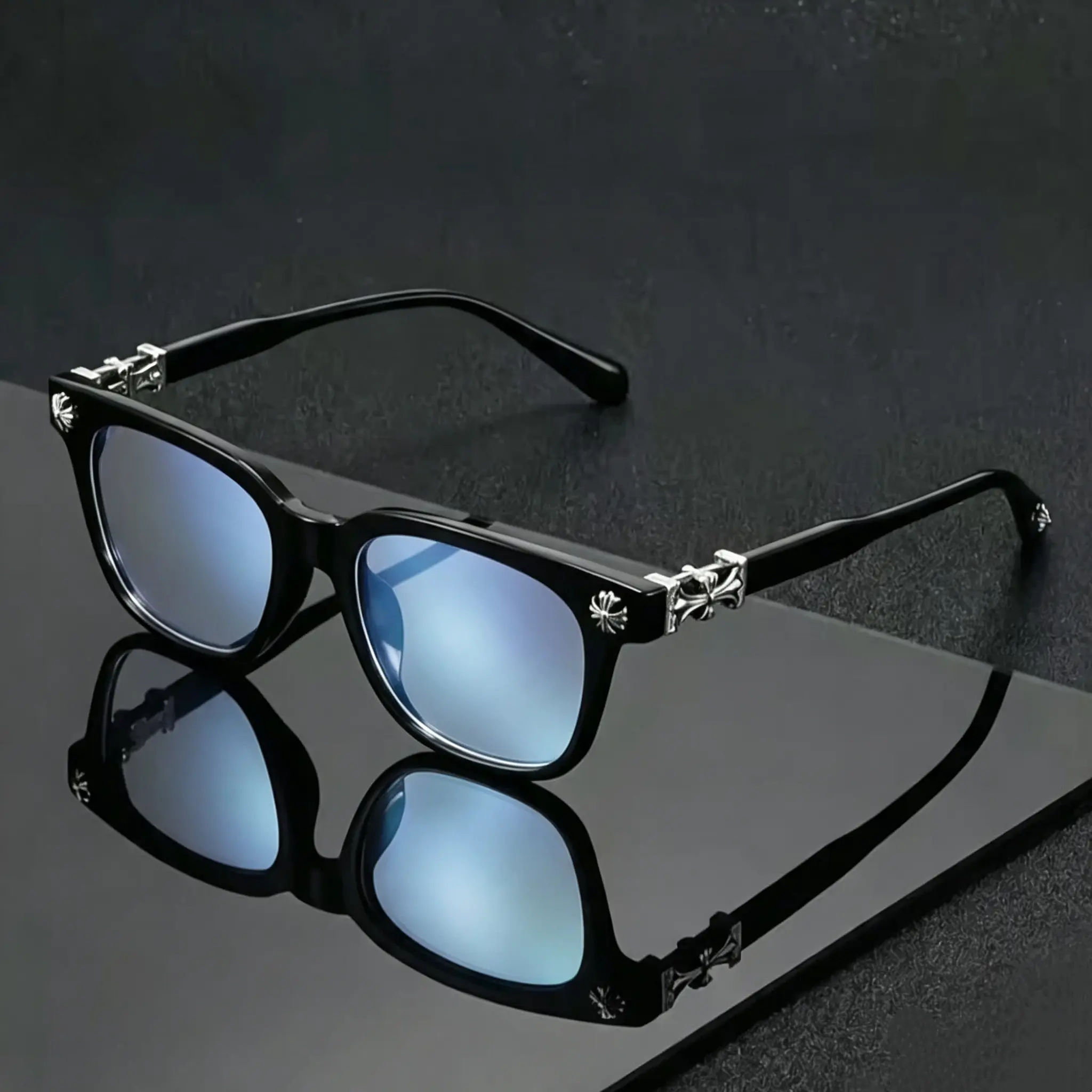 【ResetTrail】Retro Square Cross‑Accent Eyewear, Anti‑Blue‑Light Glasses, Unisex Glasses for Office Computer Screen & Outdoor Daily Use