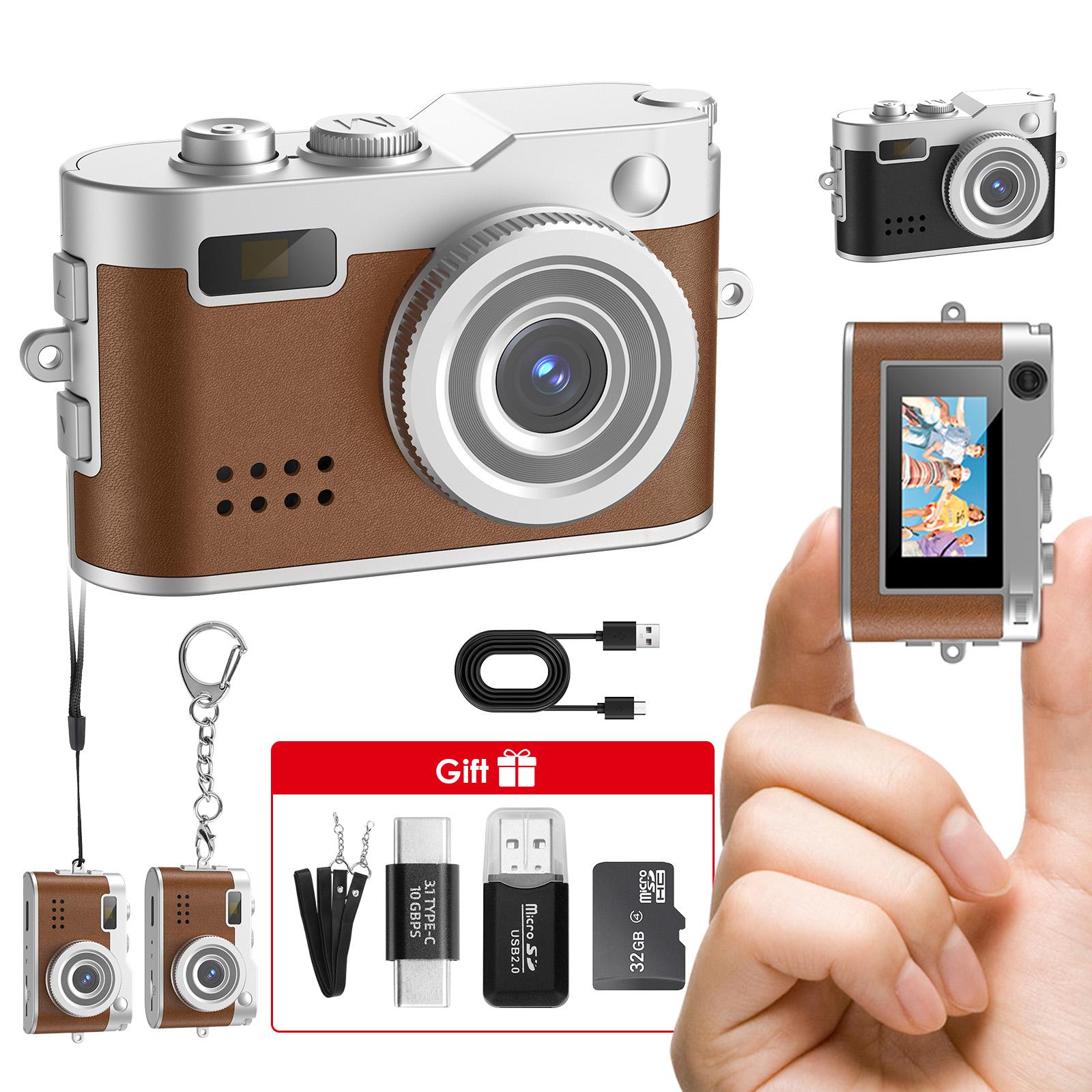 HOTU Mini Keychain Digital Camera – Y2K Pocket-Size Camera 1080P HD with 1MP Lens, Flash & 0.96" Screen, 32G Card & Charging Cable Included, Retro Vlog Camera for Travel, Concerts, Kids & Instant Party, Sparkling Rose Gold