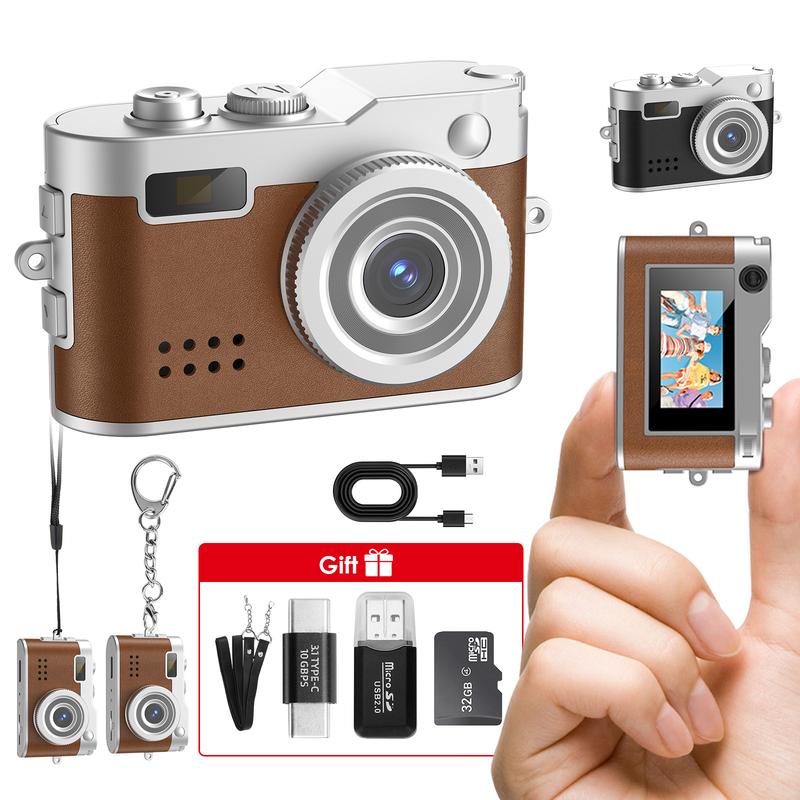 【Valentine's Day gift】HOTU Mini Keychain Digital Camera – Y2K Pocket-Size Camera 1080P HD with 1MP Lens, Flash & 0.96" Screen, 32G Card & Charging Cable Included, Retro Vlog Camera for Travel, Concerts, Kids & Instant Party, Sparkling Rose Gold
