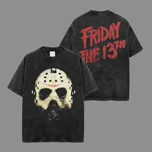 Friday the 13th Vintage Graphic Tee Jason Voorhees Horror Movie Shirt Oversized Washed Black Streetwear