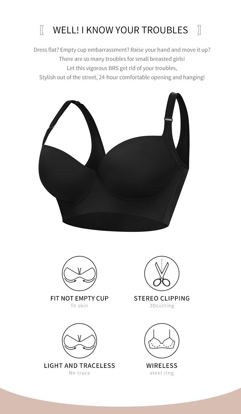 New-Plus Size Girls' Bra Comfortable Slimming Anti-Sagging Black Spaghetti Strap Summer Womenswear Basic Minimalist Lingerie