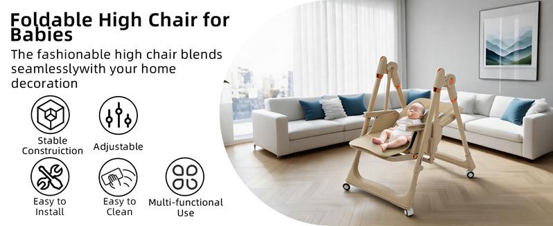 New High Chair & Cradle For Children's,Multifunctional 6 in 1 Adjustable High Chair with Removable 3-Position Adjustable Tray, stain resistant Stability Structure & 3-Point Safety Harness,Dining Room Furniture