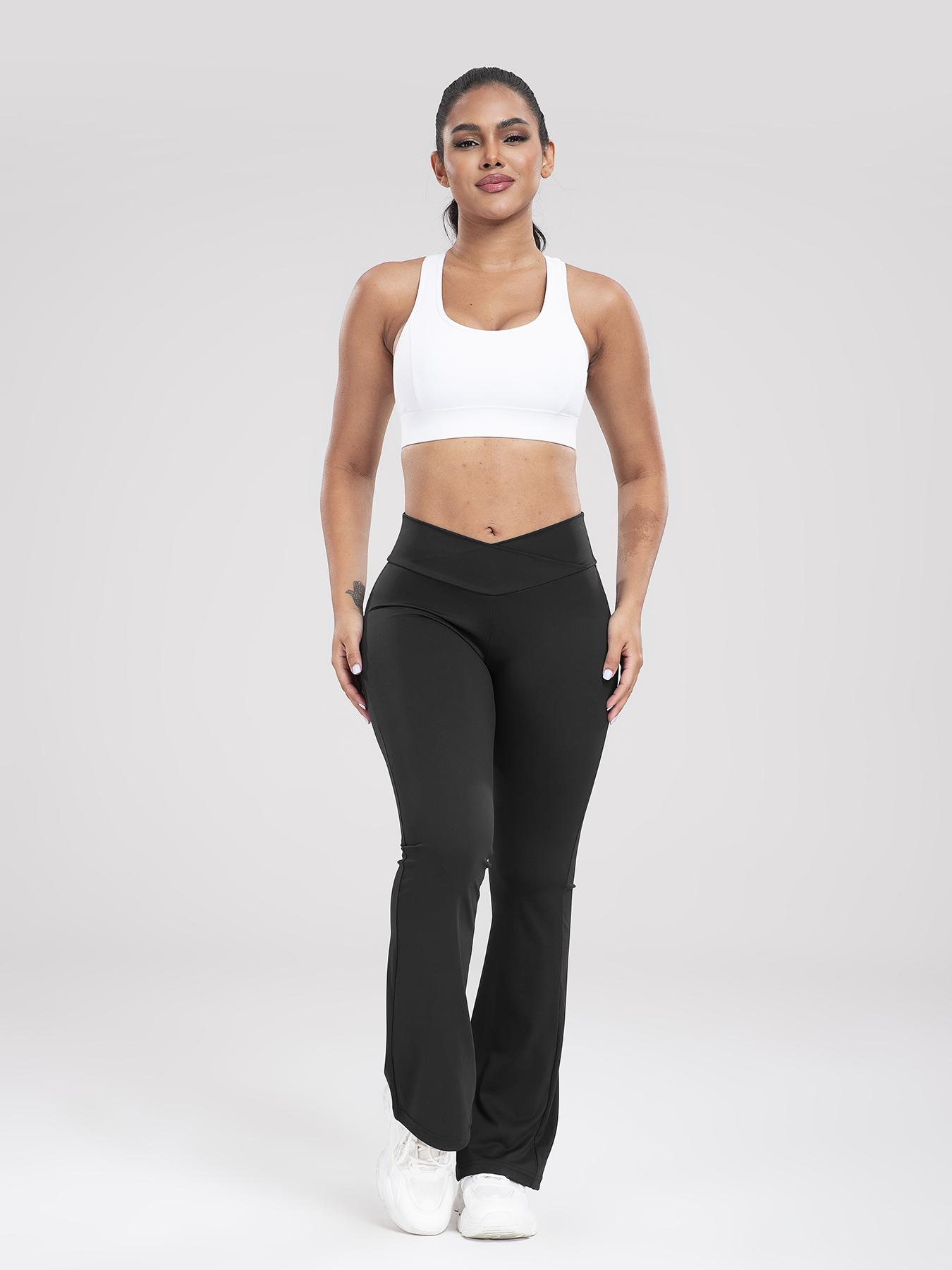 Kabuer Women's High Waist Flare Leggings Solid Color Yoga Pants Ladies Sportswear Athletic Outfit Gymwear Workout Casual Long Length Medium Stretch Knit Fabric