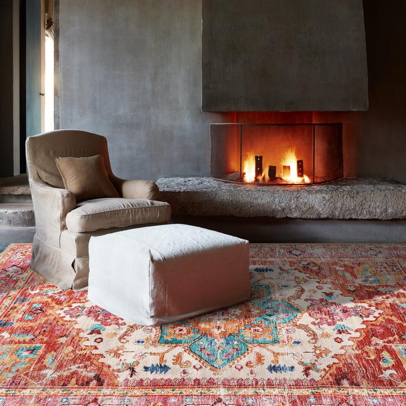 【TikTokShopBlackFriday】LOKHOM Non Slip Area Rug, Washable Carpet with Rubber Backing, Low Pile Faux Wool Soft Distressed Rug for Living Room, Bedroom, Dinning Room Vintage Design