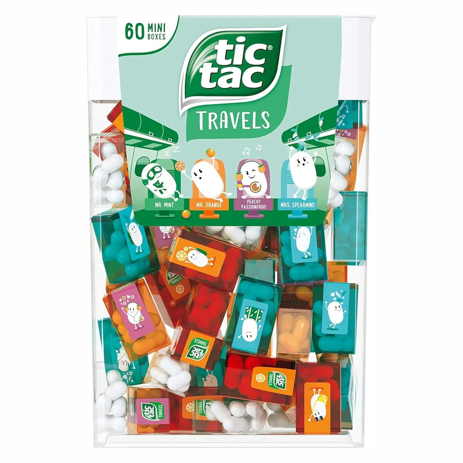 Tic Tac Assorted Flavor Candy Snack Box - 60 Mini Boxes (Mint, Orange, Spearmint, Peach & Passion Fruit), 234g