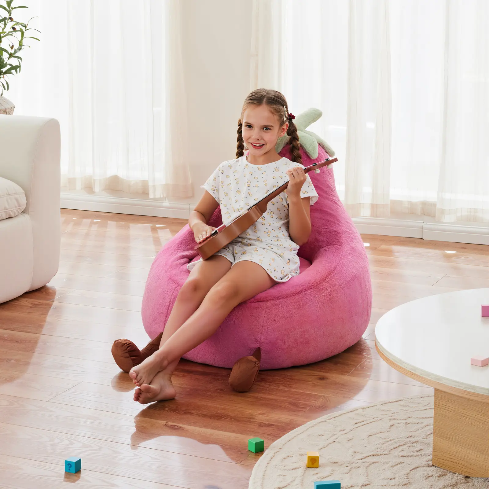 Bean Bag Chair, Cute Eggplant Shaped Toddler Sofa with Memory Foam