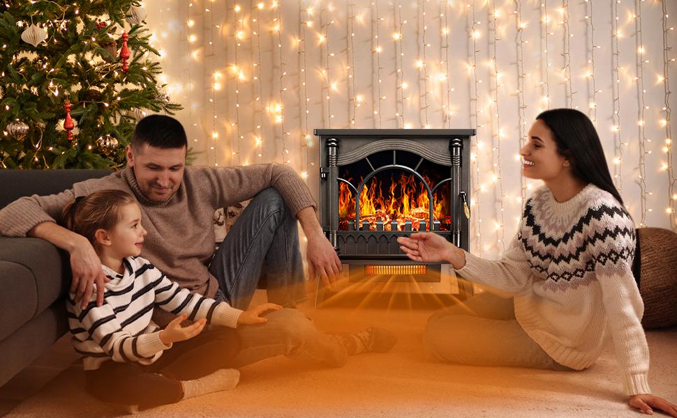 R.W.FLAME Electric Fireplace Heater , 16" Freestanding Fireplace Infrared Stove, 3D Realistic Flame Effects, Adjustable Heating Mode, Overheating Safe Design, Black, ETL Certified