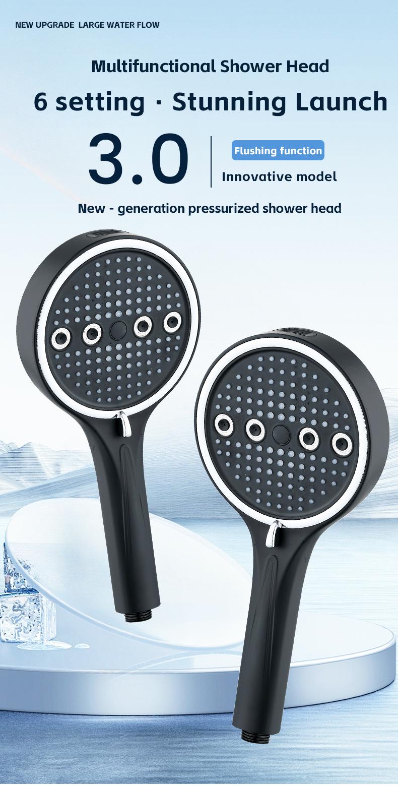 Powerful 6-Mode Handheld Shower Head High Pressure Water Spray with Rainfall Massage Pulse Spray Hybrid Bubble Patterns Premium ABS Material Wall Mount Showerhead Modern Bathroom Upgrade Ideal Summer Shower Accessory Perfect Holiday Gift